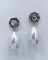 Long Pearl Greek Pattern Earring - trendy women's jewelry