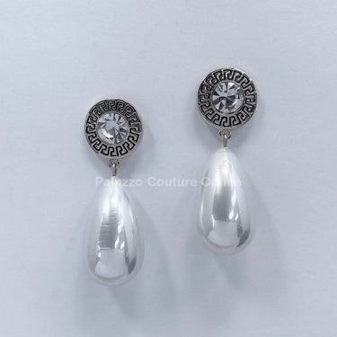 Long Pearl Greek Pattern Earring - trendy women's jewelry