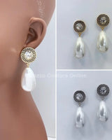 Long Pearl Greek Pattern Earring - women's statement jewelry