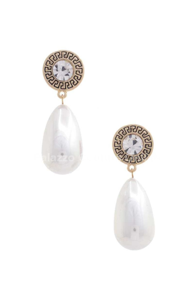 Long Pearl Greek Pattern Earring One Size / Gold Earrings
