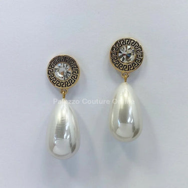 Long Pearl Greek Pattern Earring - stylish accessory for every outfit