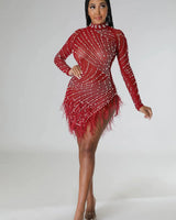 Women's Burgundy mini dress elegant style back view