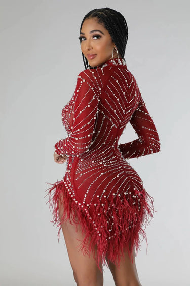Look at Me Burgundy Mini Dress side view highlighting short hemline