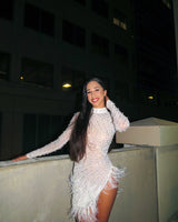 Look at Me Mini Dress (white) close up detail of elegant design