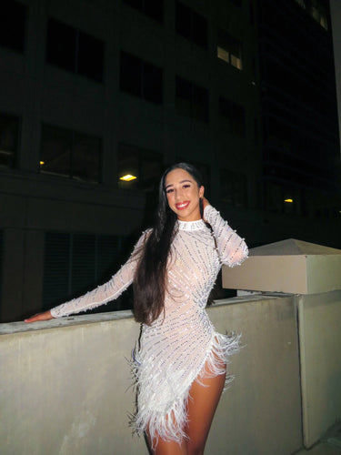 Look at Me Mini Dress (white) close up detail of elegant design