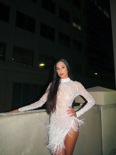 Look at Me Mini Dress (white) showing dress construction and fit details