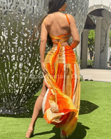 Looking  Amazing  Maxi Dress (Orange) close up detail of elegant design and fabric