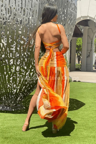 Looking  Amazing  Maxi Dress (Orange) close up detail of elegant design and fabric