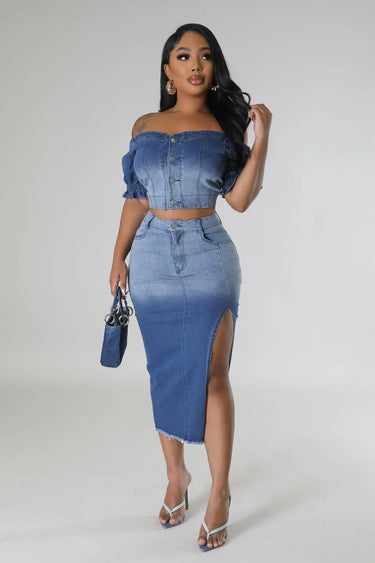 Women's Neck skirt set matching style back view