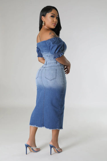 Lorena Baby Blue Skirt Set with V-Neck Top showing coordinated top and skirt construction