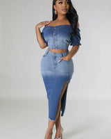 Elegant Neck matching two piece skirt set styled for going out