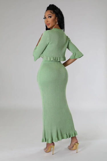 Lorena Baby Green Skirt Set with V-Neck Top showing coordinated top and skirt construction