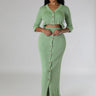 Lorena Baby Green Skirt Set with V-Neck Top front view showing complete two piece skirt set