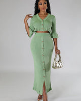 Elegant Neck matching two piece skirt set styled for going out