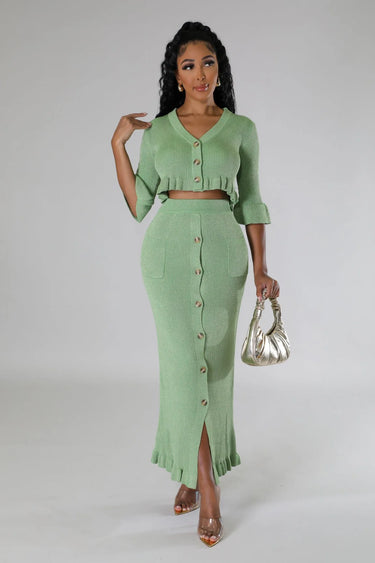 Elegant Neck matching two piece skirt set styled for going out