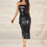 Love Always Strapless Midi Dress - Black front view showing full midi length silhouette