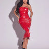 Love Always Strapless Midi Dress - Red front view showing full midi length silhouette