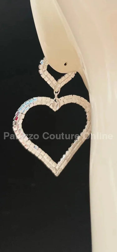Love Heart Earring Hanging Hearts (Silver) - trendy women's jewelry