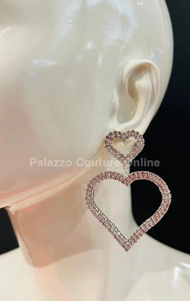 Love Heart Earring Hanging Hearts (Silver) - women's statement jewelry