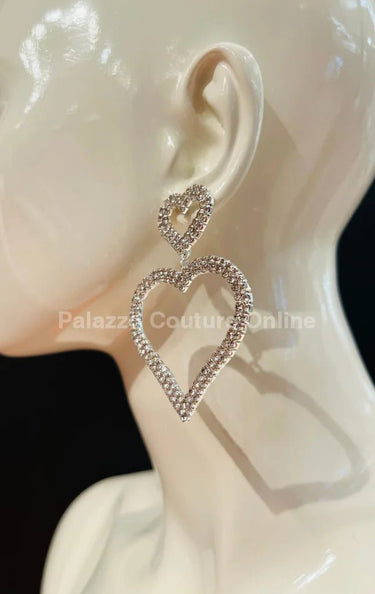 Love Heart Earring Hanging Hearts (Silver) - Palazzo Couture Online