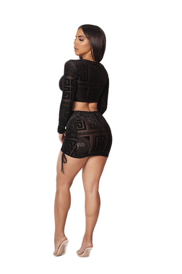 Love Mine Style Black Skirt Set side view showing skirt silhouette and fit