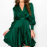 Love Story Satin Wrap Mini Dress - Green close up detail of satin design