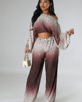 Love You A Latte Ruched Pant Set with One Shoulder Top front view showing complete two piece pant set