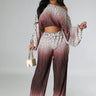 Love You A Latte Ruched Pant Set with One Shoulder Top front view showing complete two piece pant set