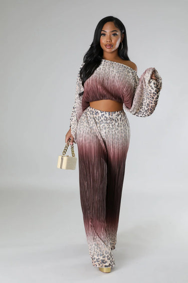 Love You A Latte Ruched Pant Set with One Shoulder Top side view showing pants silhouette and fit