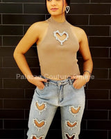 Lovely Heart Cutout Top – Beige Knit Turtleneck - stylish going out top