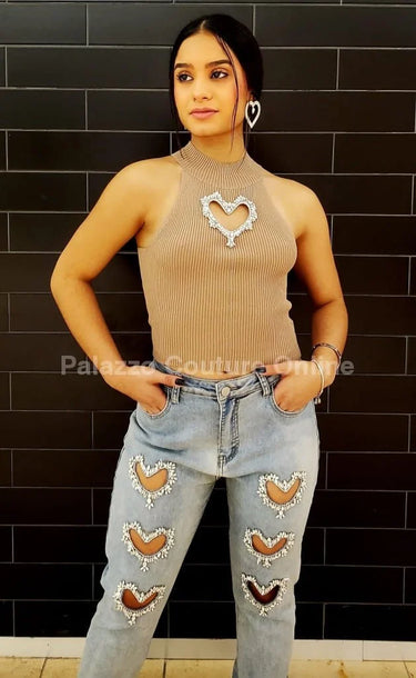 Lovely Heart Cutout Top – Beige Knit Turtleneck - stylish going out top