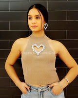 Lovely Heart Top (Beige) - Palazzo Couture Online