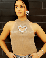Lovely Heart Top (Beige) - Palazzo Couture Online