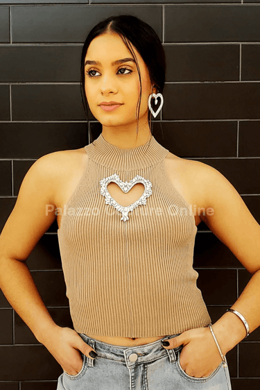 Lovely Heart Top (Beige) - Palazzo Couture Online