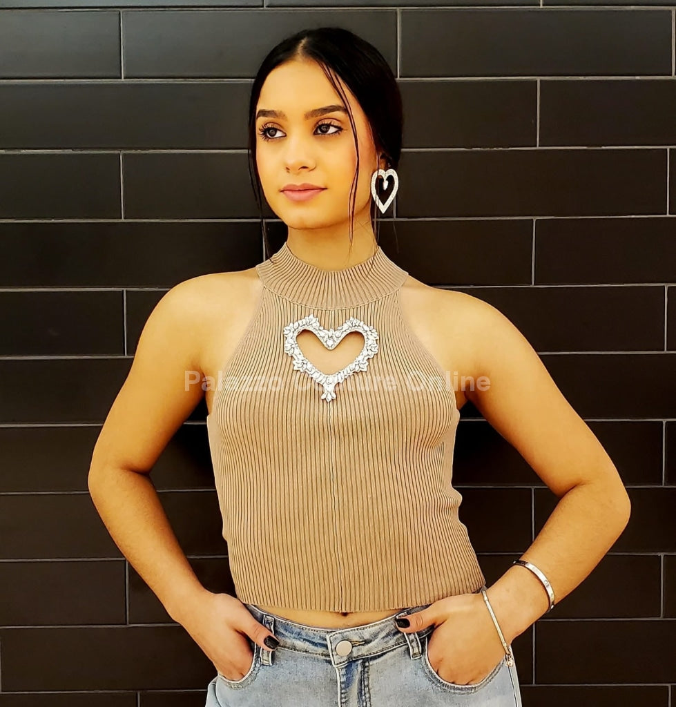 Lovely Heart Top (Beige) S / Beige