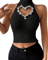 Black heart cutout sleeveless top with heart-shaped front cutout