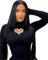 Black Heart Cutout Turtleneck Top made of acrylic and nylon blend