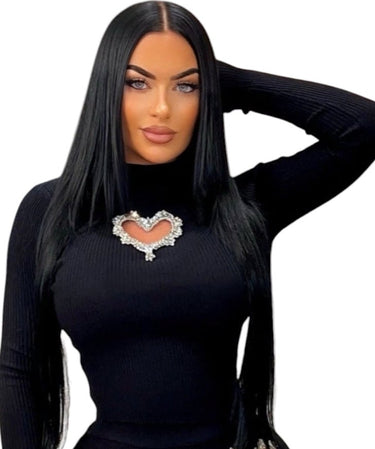 Black Heart Cutout Turtleneck Top made of acrylic and nylon blend