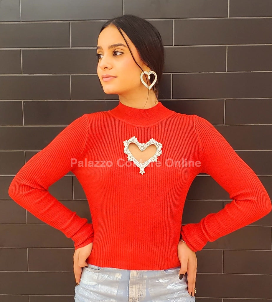 Lovely Heart Top (Red) S / Red