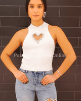 Lovely Heart Top (White) - Palazzo Couture Online