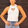 Lovely Heart White Knit Top – Cutout Turtleneck Style for women - top by Palazzo Couture