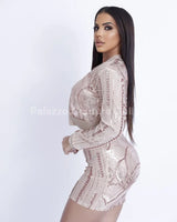 Lovely Night Nude Skirt Set with Sequin Detail close up of sequin top design and fabric