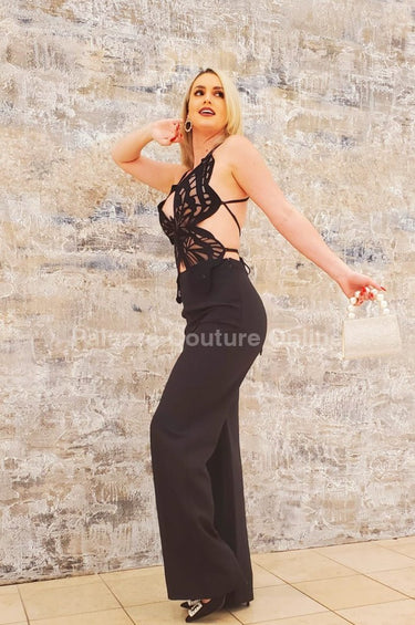 Luby Butterfly Lace Pant Set (Black) - Palazzo Couture Online