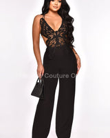 Luby Butterfly Lace Pant Set (Black) - Palazzo Couture Online