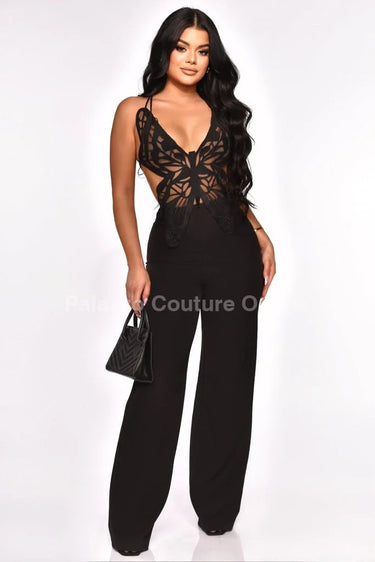 Luby Butterfly Lace Pant Set (Black) alternate angle showing set coordination and drape