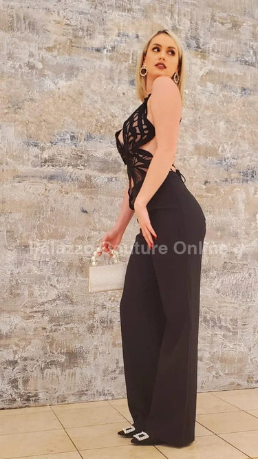 Shop Luby Butterfly Lace Pant Set (Black) online at Palazzo Couture Miami boutique