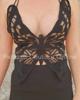 Luby Butterfly Lace Pant Set (Black) showing coordinated top and pants construction