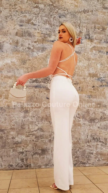 Luby Butterfly Lace Pant Set (White) showing coordinated top and pants construction