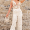 Luby Butterfly Lace Pant Set (White) front view showing complete two piece pant set