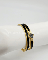Lucky Clover Narrow Enamel Hinged Bangle Clover (Black) - Palazzo Couture Online